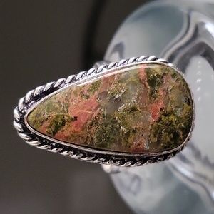 925 Sterling Silver Unakite Natural Gemstone Ring